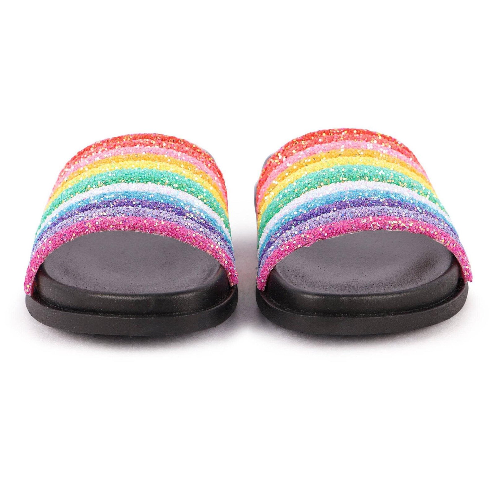 Black Glitter Rainbow Slides-Multicolor-5