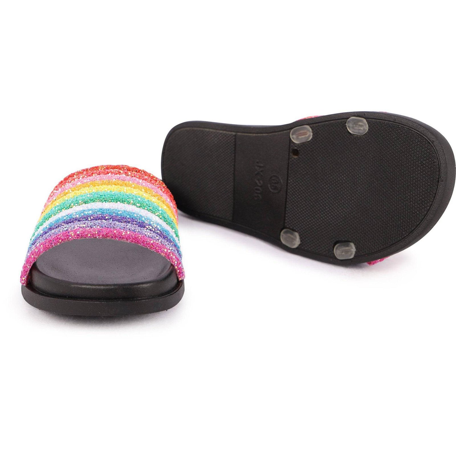 Black Glitter Rainbow Slides-Multicolor-4