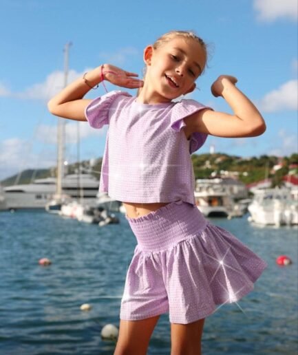 Lavender Crystal Ruffle Short Set 