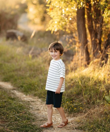 Navy Striped White Knit Short Set