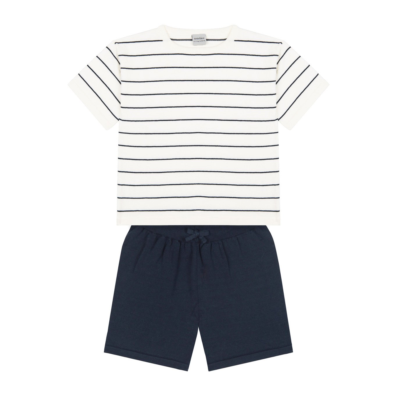 Navy Striped White Knit Short Set-Multicolor-0001B_PJ_28036_2