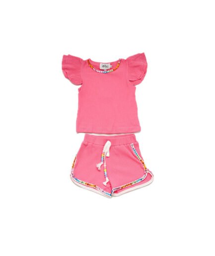 Candy Gem Bead Ruffle Set Pink