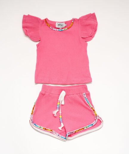 Candy Gem Bead Ruffle Set Pink
