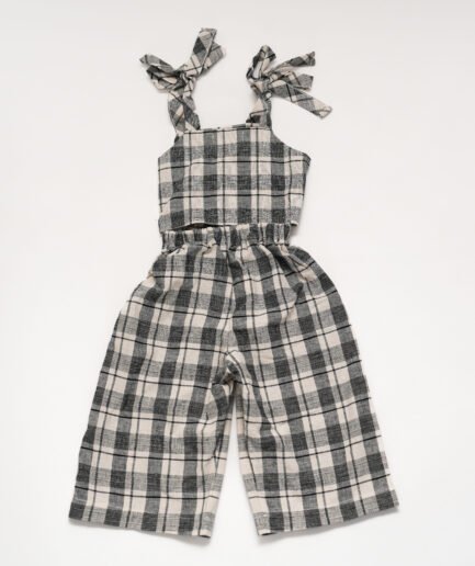 Black And Ivory Plaids Sky Jumpsuit