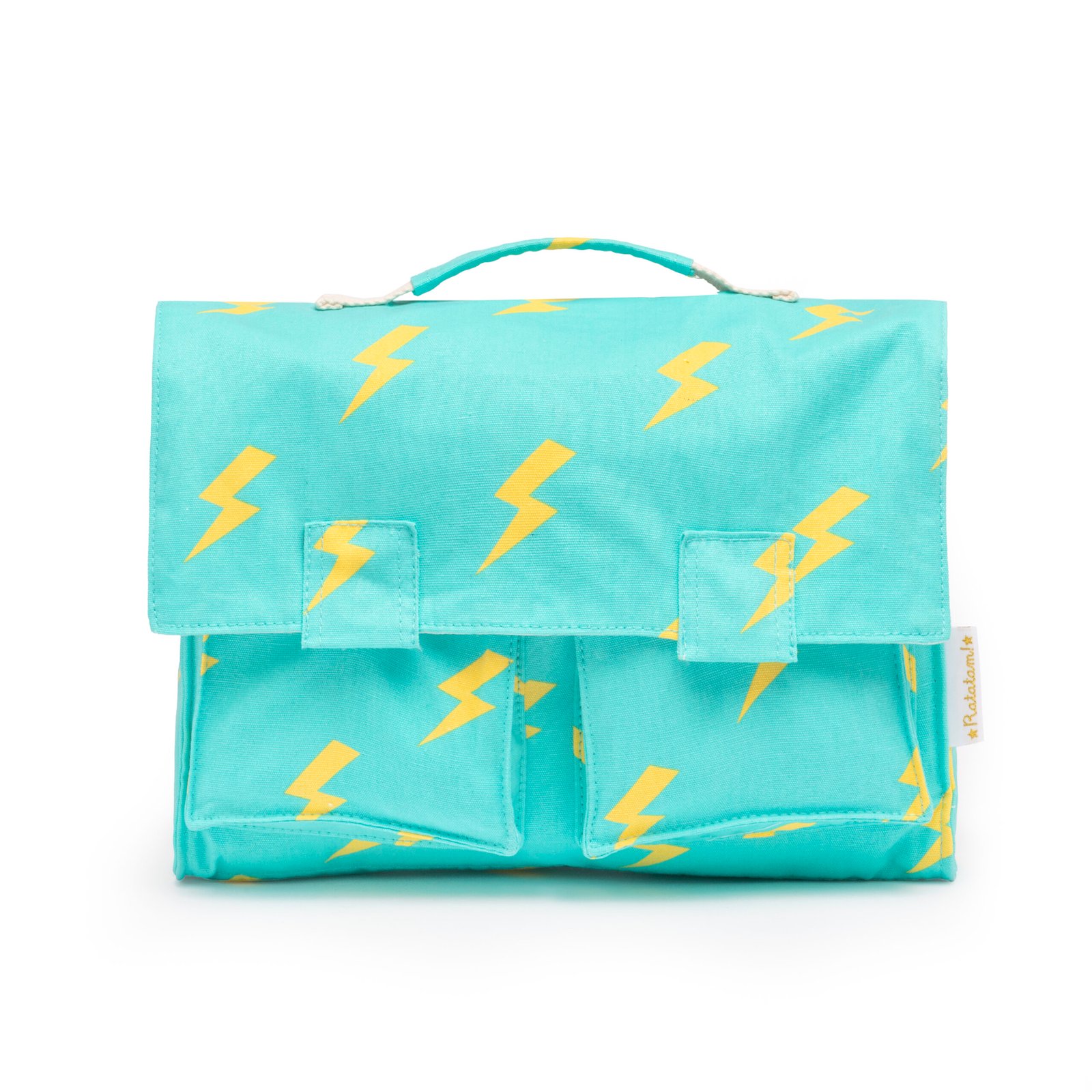 The Yellow – Blue Lightning Bolt Pattern Cotton Satchel-Blue-2