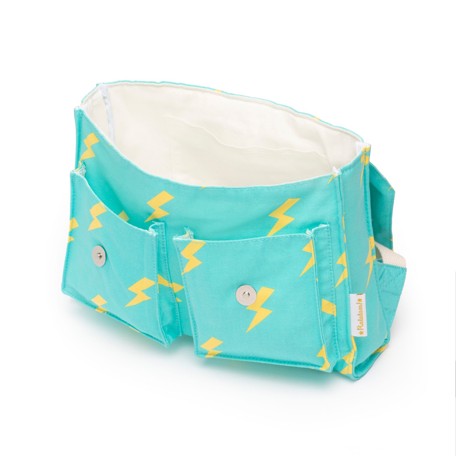 The Yellow – Blue Lightning Bolt Pattern Cotton Satchel-Blue-3