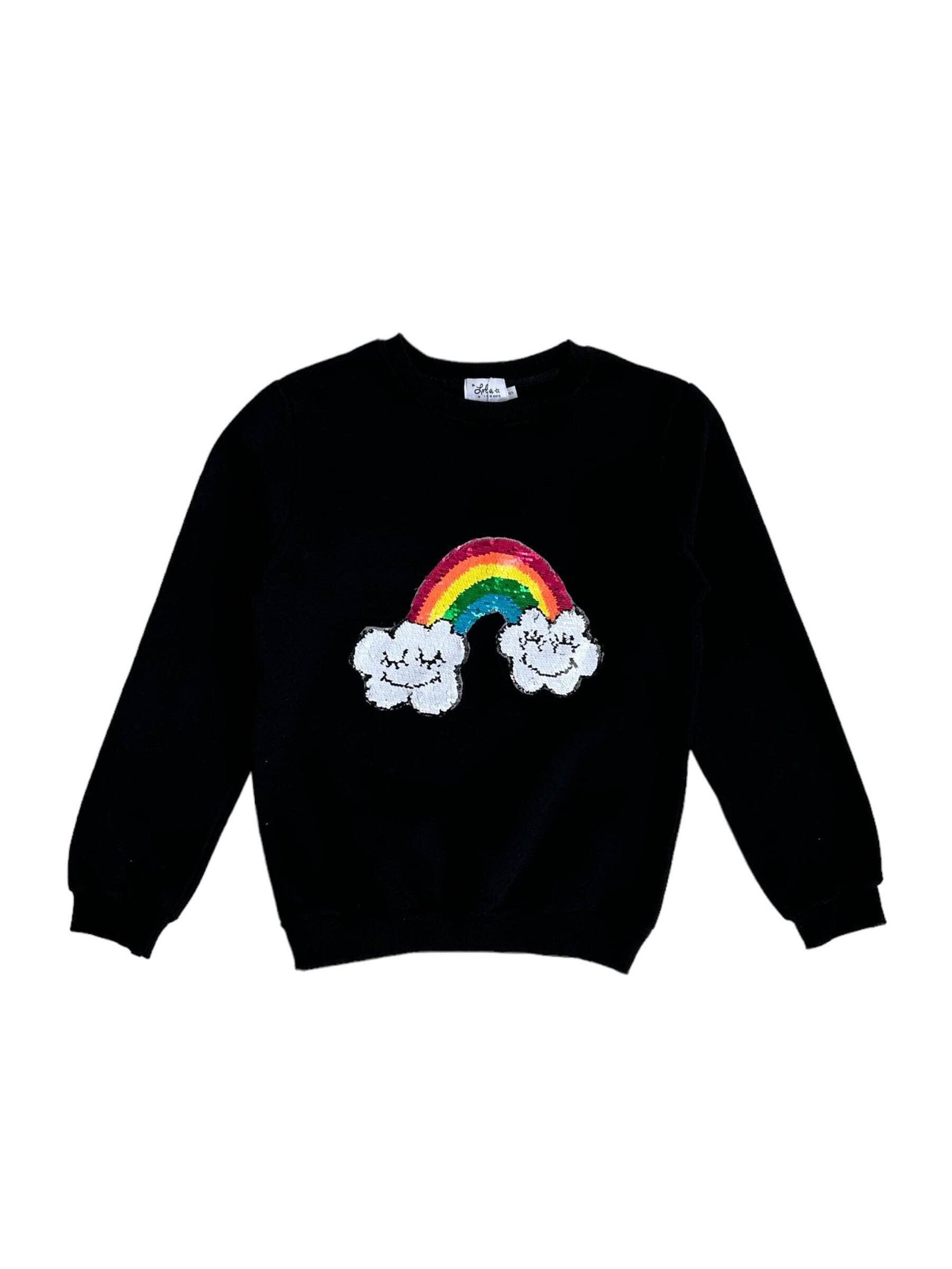 Puff Sleeve Happy Rainbow Sweatshirt-Black-1