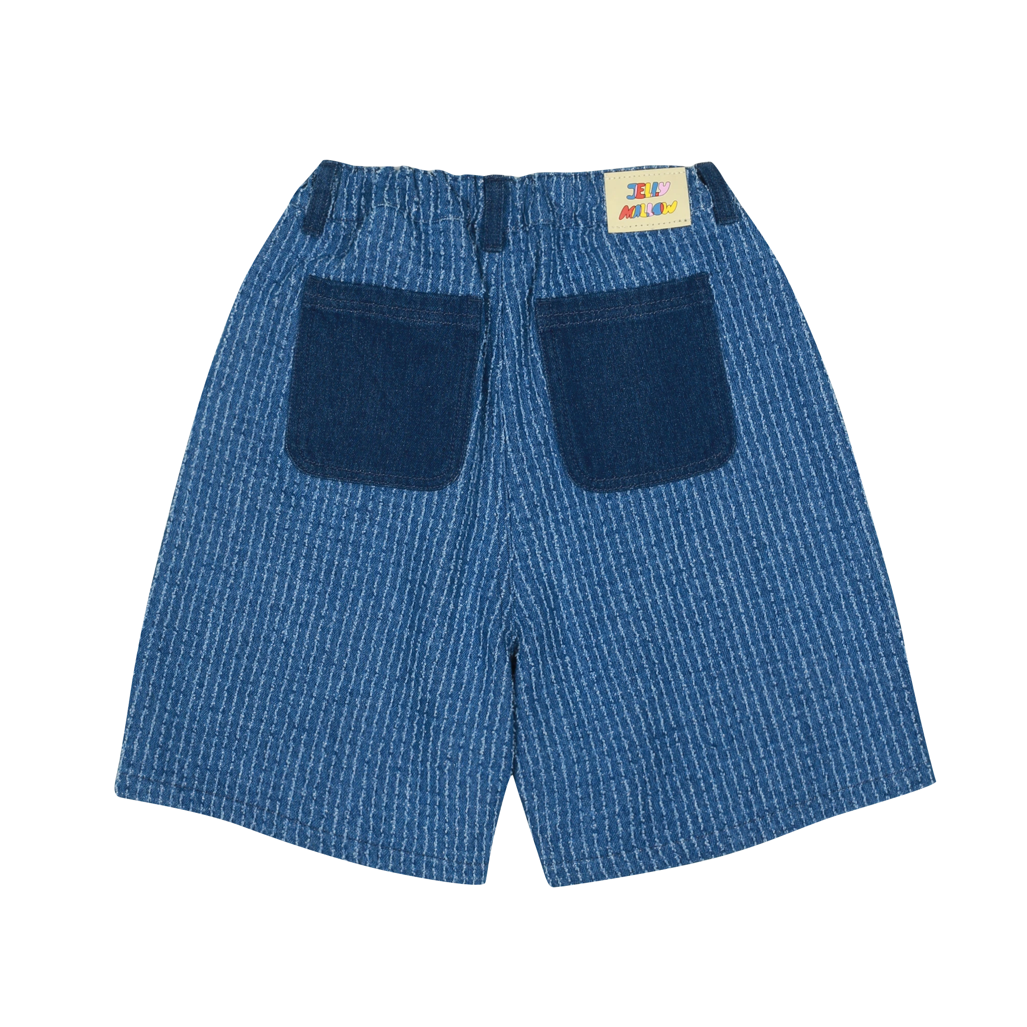 Broccoli Stripe Denim Shorts-Blue-1 (2)