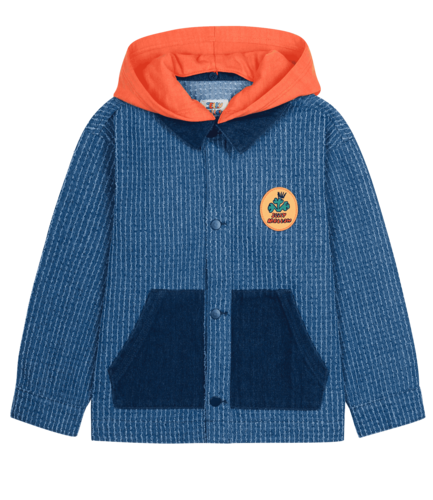 Stripe Hoodie Denim Jacket – Dark Blue